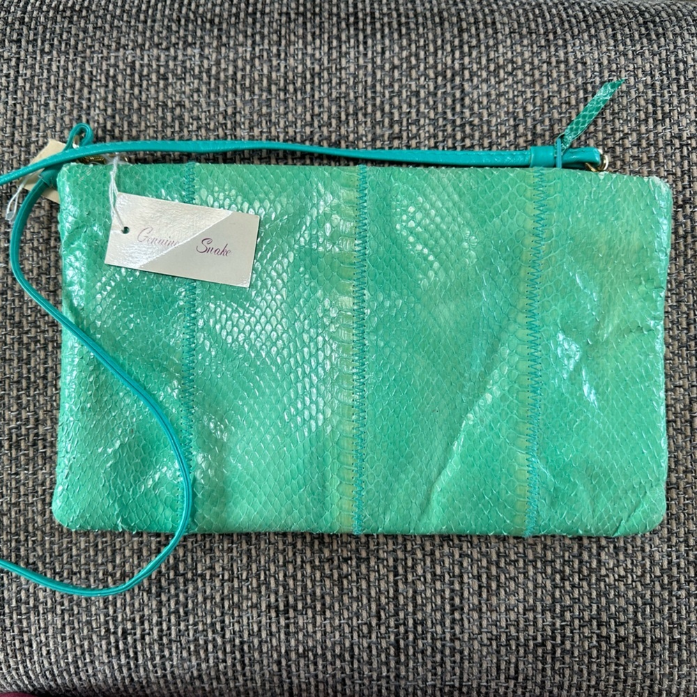 Clemente Genuine Exotic Snakeskin Seafoam Green Crossbody Bag Rare Vintage NWT